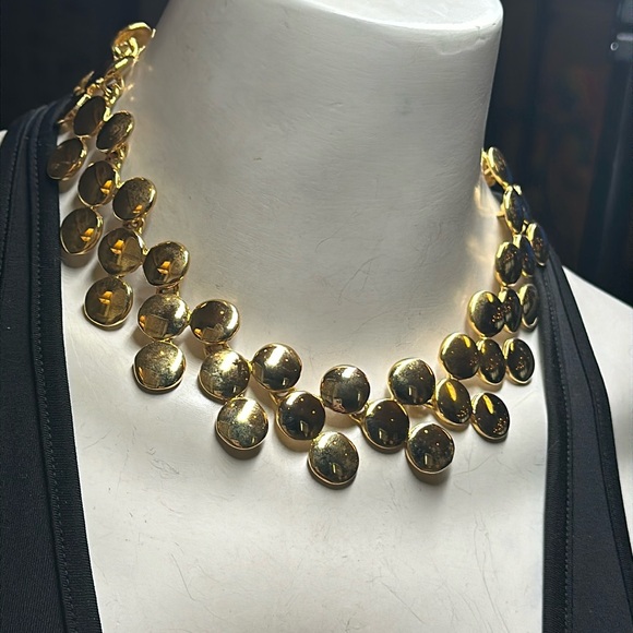 Anne Klein Jewelry - Anne Klein gold disc cluster chunky heavy statement necklace toggle clasp
